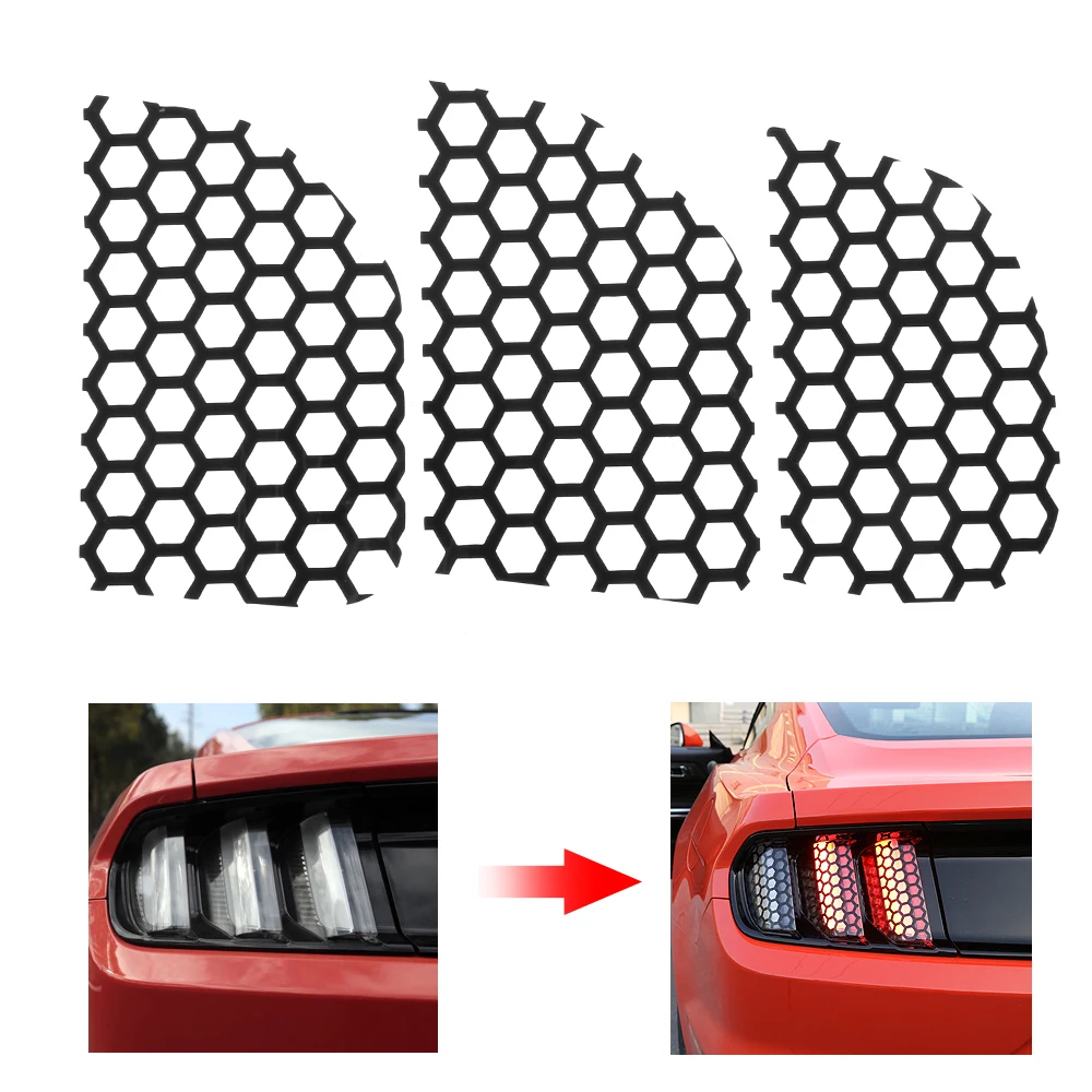 6PCS Honeycomb Style Stickers Cover Rear Tail Light For Ford Mustang 2015-2017