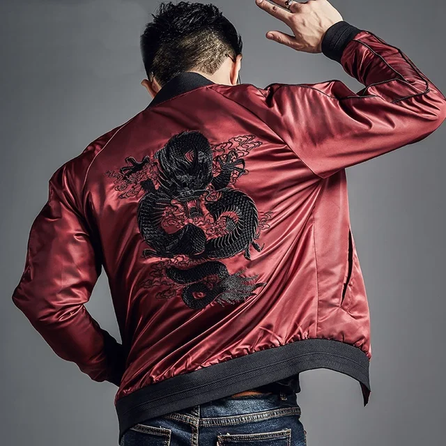 Dragon bomber jacket men male dragon print Chinese style bomber jacket
