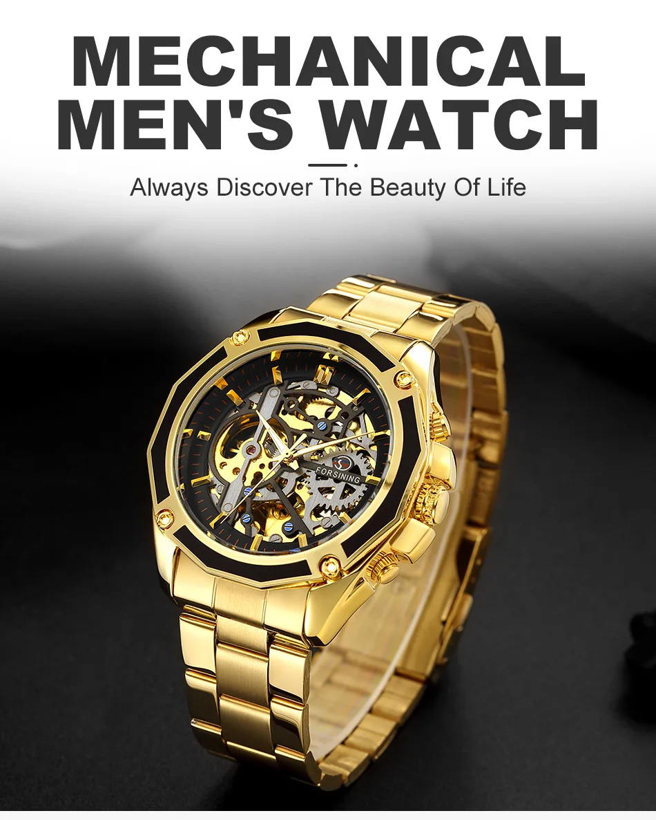 FORSINING Мужские автоматические мужские механические часы с самообмоткой скелетные часы мужские роскошные деловые наручные часы мужские водонепроницаемые часы