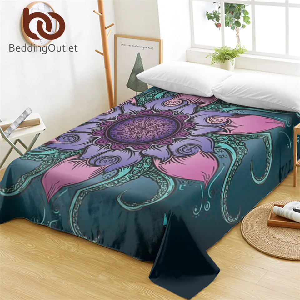 BeddingOutlet Octopus Bed Sheets Floral Flat Sheet Nautical Ocean Bed