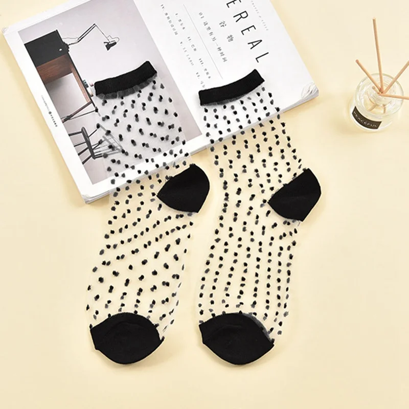 

Hipster Harajuku Thin Ankle Socks Women Fashion Glass Transparent Stripe Short Socks Female Summer Art Fishnet Socks