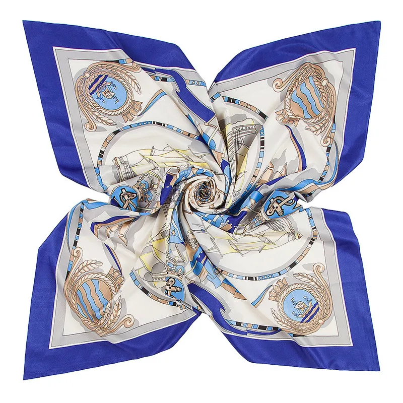 

2019 new 100% Silk Scarf Women Square Scarves Wrap Ocean Sailboat Anchor Neckerchief Female Foulard Silk Hijab Lady Bufandas