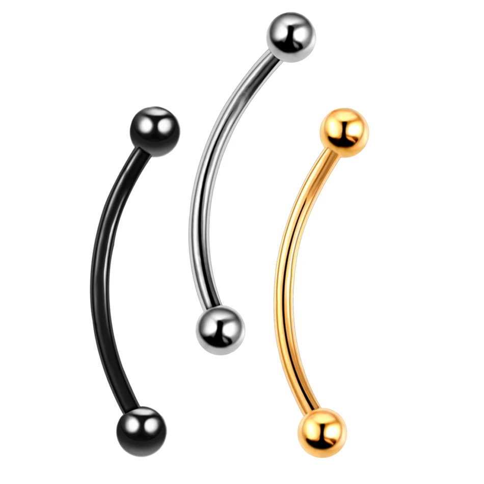 50Pcs/lot Titanium Curved Banana Straight Barbell Tongue Rings Eyebrow Rod Lip Bar Industrial Piercing Helix Cartilage Earrinigs