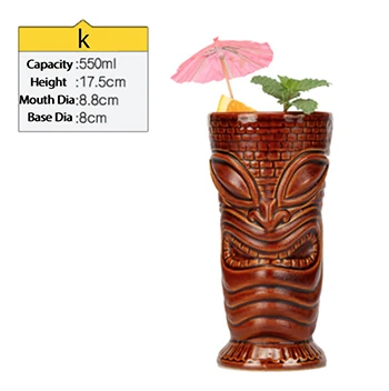 Tiki кружки Коктейльные керамические Tiki стаканы-tiki бар профессиональные стаканы-Гавайские вечерние стаканы - Цвет: K BROWN
