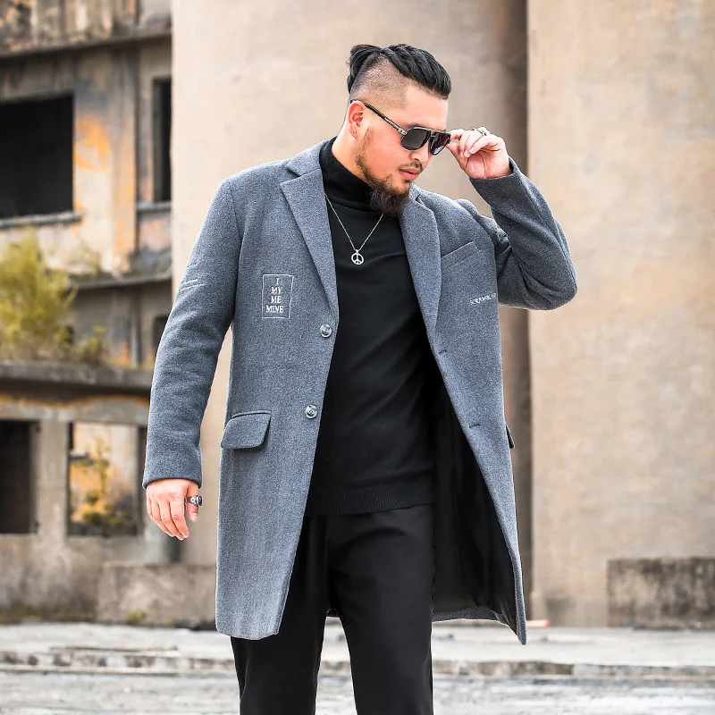 

Autumn/Winter Woolen Man Coats Grey Color XL-6XL Fat