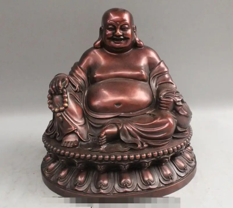 

S03111 9.5" China Buddhism Bronze Wealth Happy Laugh Maitreya Buddha Money Bag Statue (B0328)