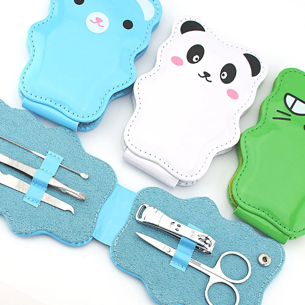 

5pcs Nail Cutter Set Eyelash Tweezers Cute Cartoon Case Packed 5 in 1 Manicure Set Nail Care Stainless steel Scissor Nice Gift