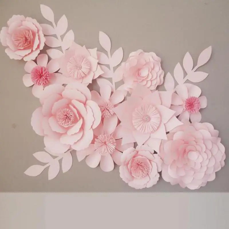 11pcs Set Cardboard Giant Paper Flowers 4pcs Leaves For Showcase Wedding Backdrops Props flores artificiais para