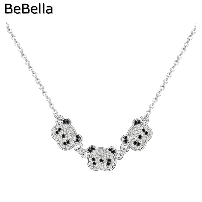

BeBella cute 3 pandas charm chain pendant necklace made with Czech crystal for 2018 girls Christmas gift