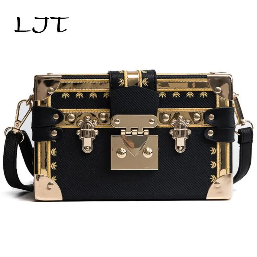 LJT 2019 New Women Box Bag PU Embroidery Fashion Women Shoulder Handbags Crossbody Bags Evening Bags Box Clutch bolsa feminina