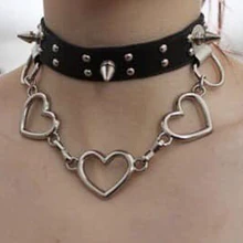 Милый Harajuku черный чокер панк готический звено сердце цепь металлическое ожерелье-воротник
