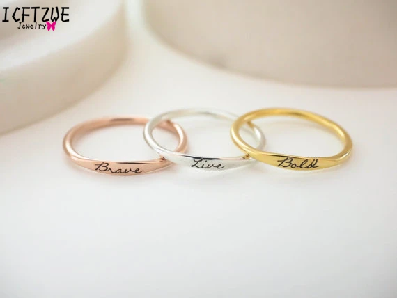 Gold Silver Custom Skinny Stacking Rings Personalized Name Ring For Women Best Friends Wedding Stainless Steel Bridesmaid Gift