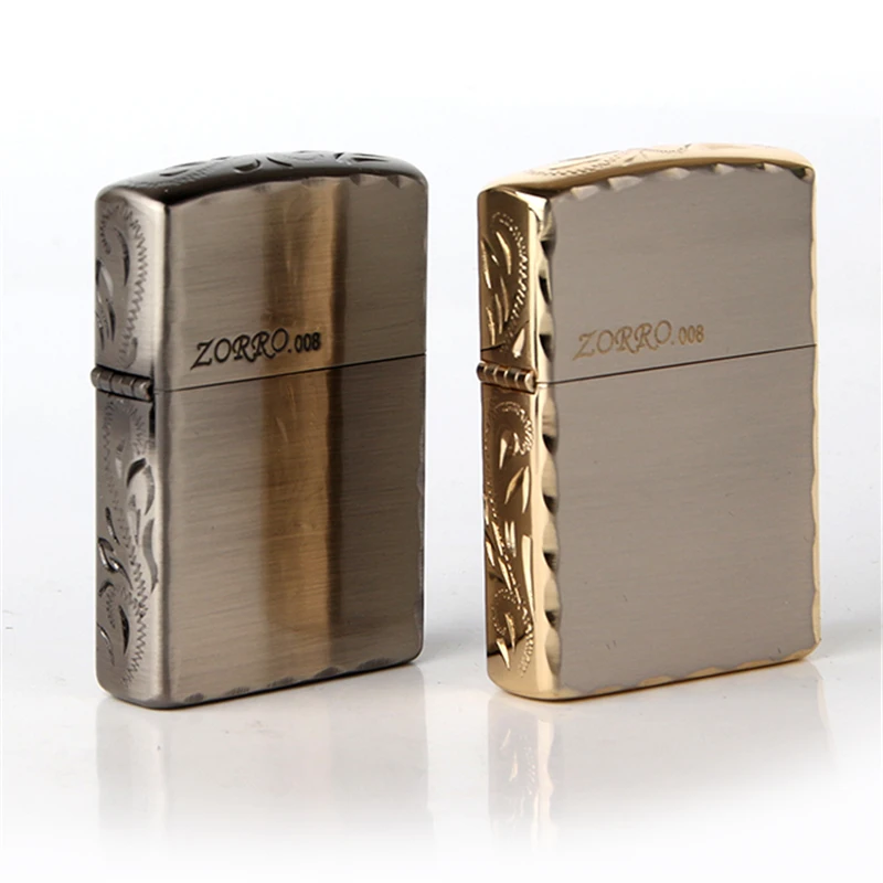 

Free shipping Cigarette Accessories Genuine Zorro kerosene lighter Copper material Flowers on the edge oil lighter