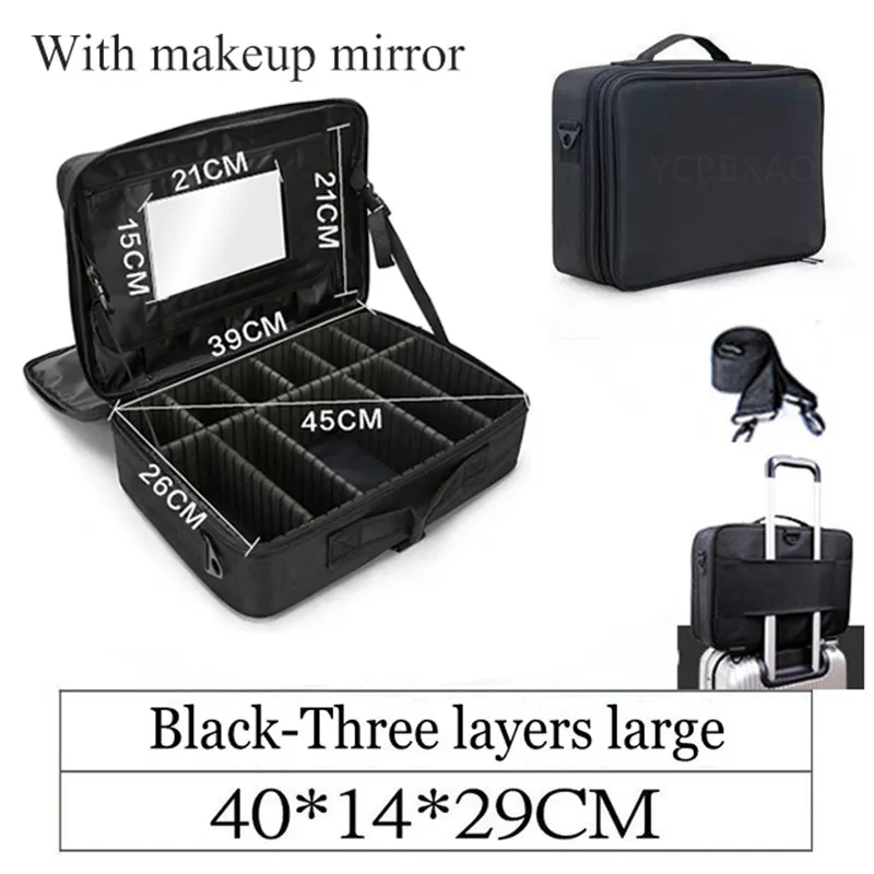 

Makeup Bag with Mirror Women Professional Cosmetic Bags Package Bag Nail Pattern Semi-permanent Tool Box Cosmetic Case Large