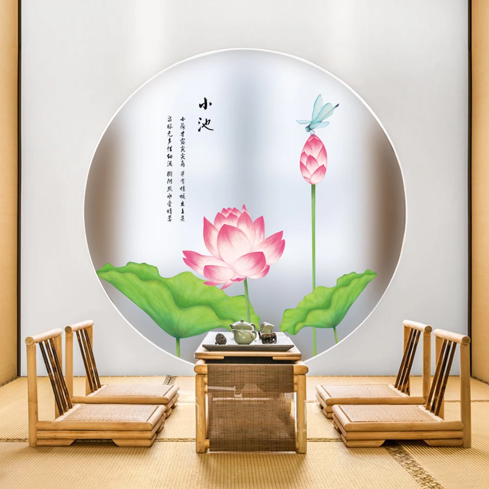 

90*120 Chinese Style Lotus Home Decor Glass Film Window&door Sticker Transparent Opaque Removable Protective Glass Free Shipping