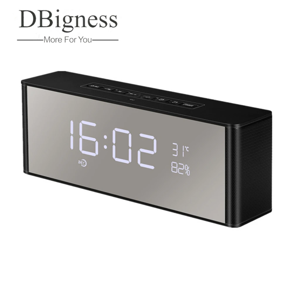 

Dbigness Portable Bluetooth Speaker Alarm Clock FM Radio Stereo Bluetooth 3.0 Handsfree with Mic LED Display TF Slot 3.5mm AUX