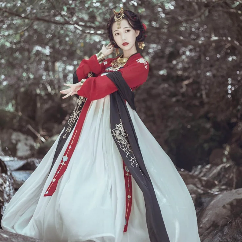 Hanfu платье женщины/дамы элегантный красный Hanfu одежда китайские традиционные костюмы древний Китай Народная танцевальная юбка DQL349 - Цвет: Red