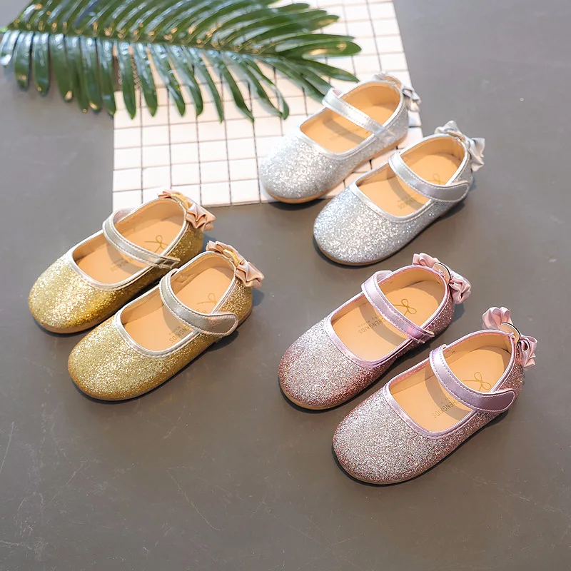 

Cute Princess Kids Shoes For Girls Flower Casual Glitter Children Flats Girls Shoes Butterfly Knot Pink Silver Gold Shoes