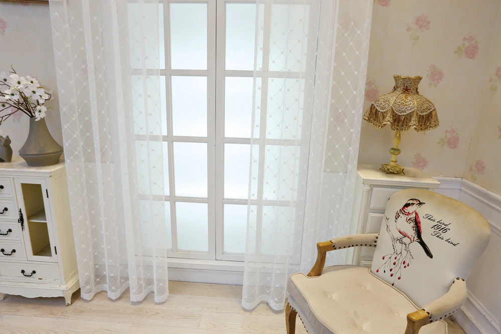 Sinogem Plaid Sheer Curtains Towel Embroidery Curtain for Kitchen Living Room Bedroom Tulle for Windows Treatment Panel (5)