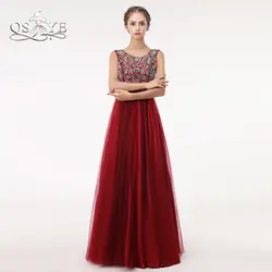 Qsyye красные Выпускные платья 2018 халат De Soiree трапециевидной формы бисером верхний этаж Длина Тюль вечернее платье индивидуальный заказ