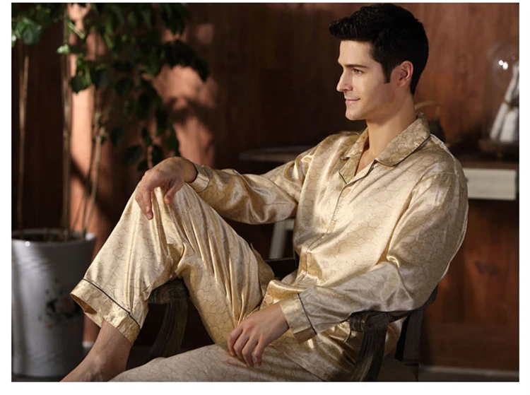 Middle Aged Men's Spring Autumn Pajamas Suits Two Piece Fake Silk Pajama Thin Night Wearing Clothes For Men 2018 New JW330 (7)