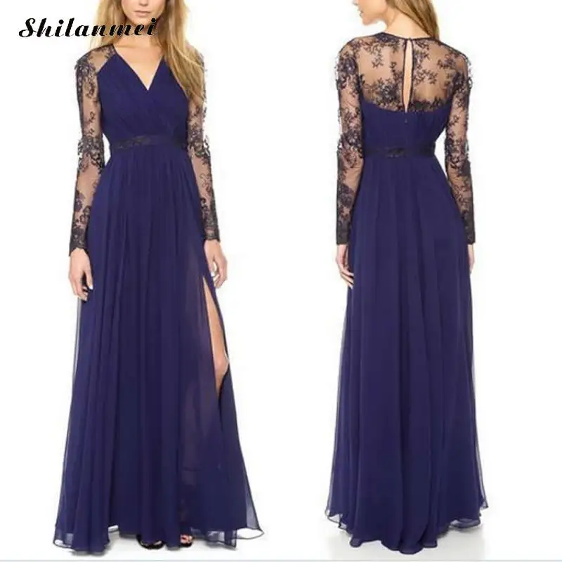 

Evening Party Sexy Dress Tulle Mesh Hollow Long Maxi Party Dresses Women High Slit Lace Dress Prom Formal Elegant Dress Vestidos
