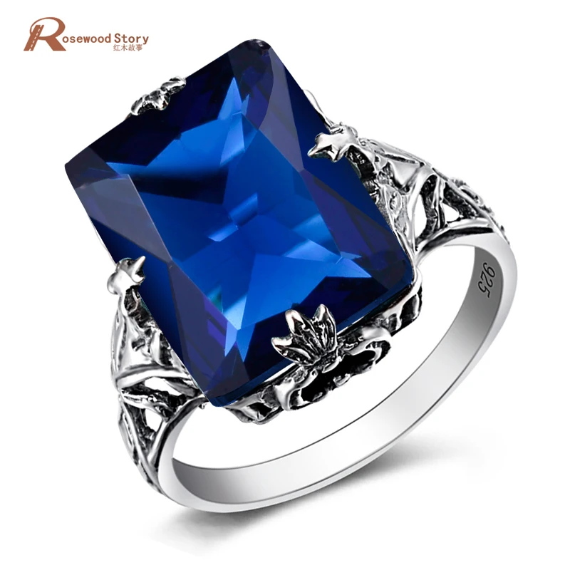 Genuine Austrian Crystal Geometric Lab Sapphire Stone Ring 925 Silver Vintage Wedding Engagement Rings For Women Fashion Jewelry Genuine Austrian Crystal Geometric Lab Sapphire Stone Ring 925 Silver Vintage Wedding Engagement Rings For Women Fashion Jewelry