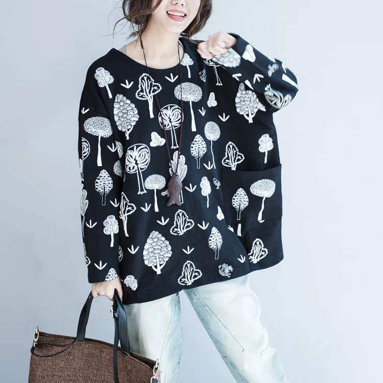 

2016 Fall New Printing Big Size Women's Sweatshirt and Hoodies Cotton Casual Loose Long-sleeved Sweatshirt