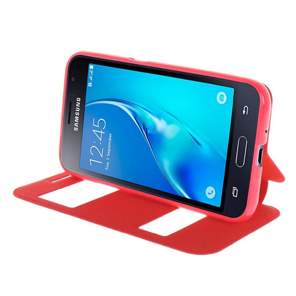 Двойные окно из искусственной кожи 4.5For samsung Galaxy J1 2016 чехол для J120 J120F задней панели