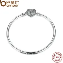 BAMOER 17 CM 19 CM 21 CM 925 Cadena de Plata Del Corazón Del Amor Brazalete de La Serpiente de BRICOLAJE Joyas Originales PAS905