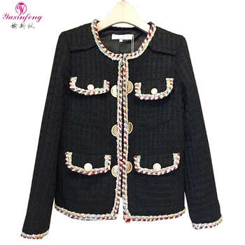 

Yuxinfeng 2019 New Autumn Spring Tweed Jacket Women High Steet Round Collar Slim Ladies Jackets And Coats Round Collar Outwear