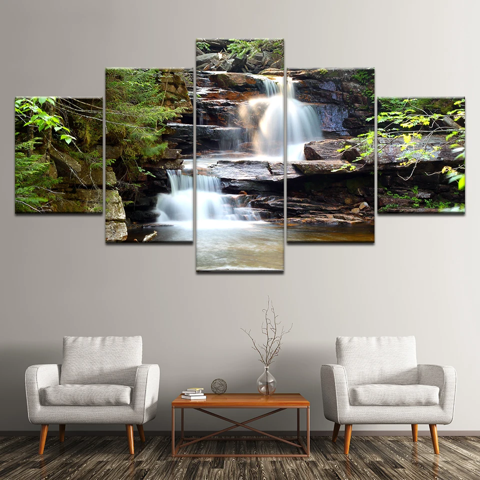 Waterfall Forest Nature Scenery 5 pcs HD Art Poster Wall Home Decor Canvas Print 