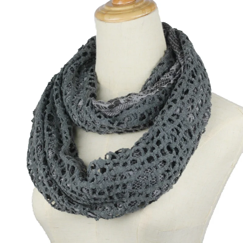 

High Quality Hot Sale New Fashion Warm Women lace Loop Scarf Female knitted Ring Scarves Infinity Shawl Wrap