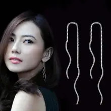 Красивые серебряные гвоздики 925 пробы скрученные длинные Подвесные серьги с завязками queen Club DJ Hipster Fashion Brincos 5Y469