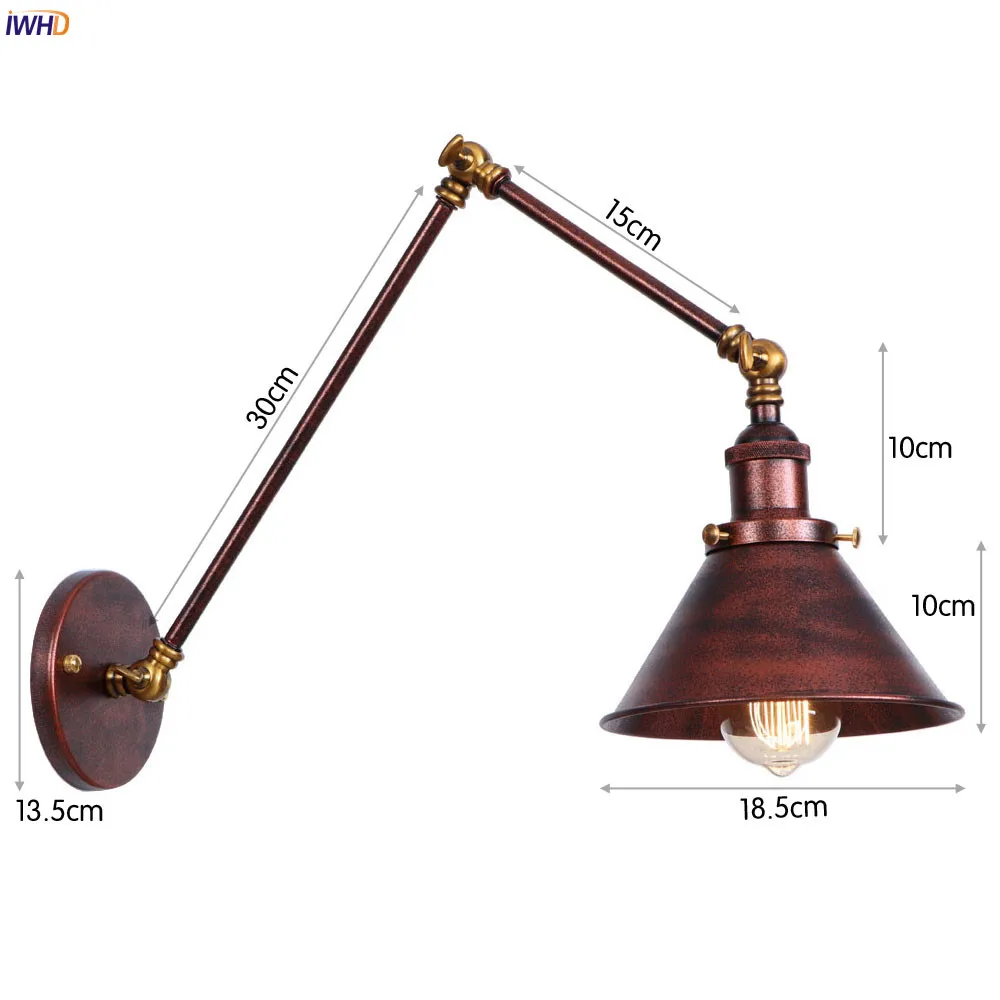 IWHD античный поворотный длинный настенный светильник светодиодный светильник для спальни железный металлический Лофт стиль промышленный настенный светильник в стиле ретро винтажное бра Эдисона