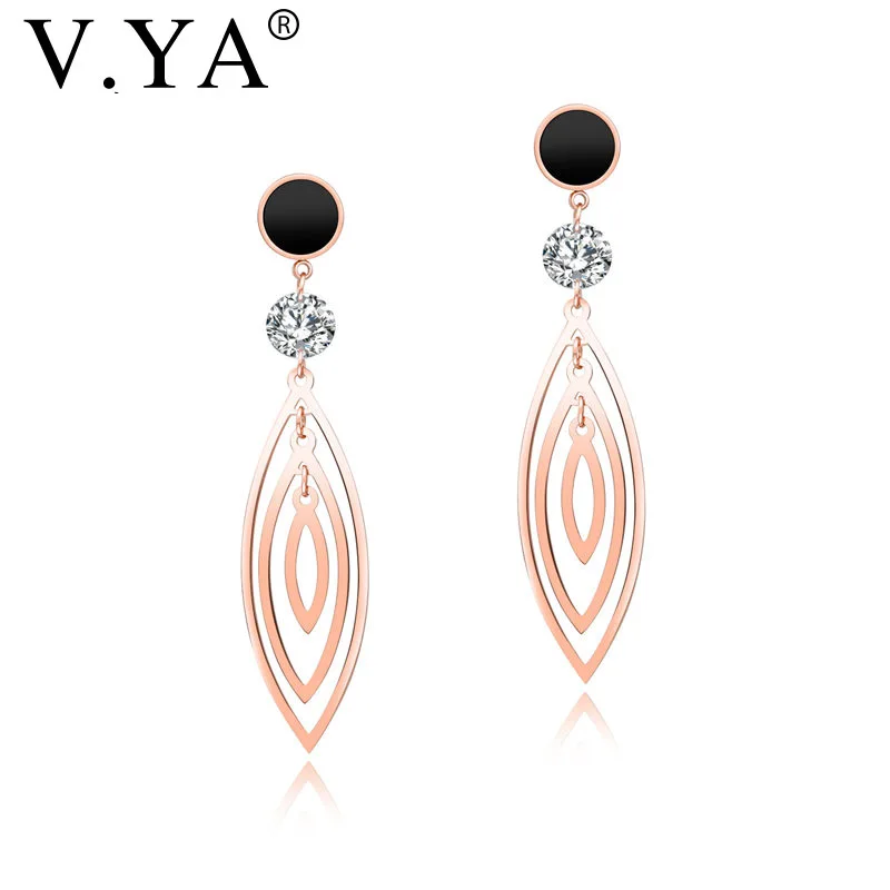 

V.YA Fashion Stainless Steel Women Earrings Rose Gold Color Geometric Metal Female Drop Earrings Trendy Jewelry Gifts Wholesale