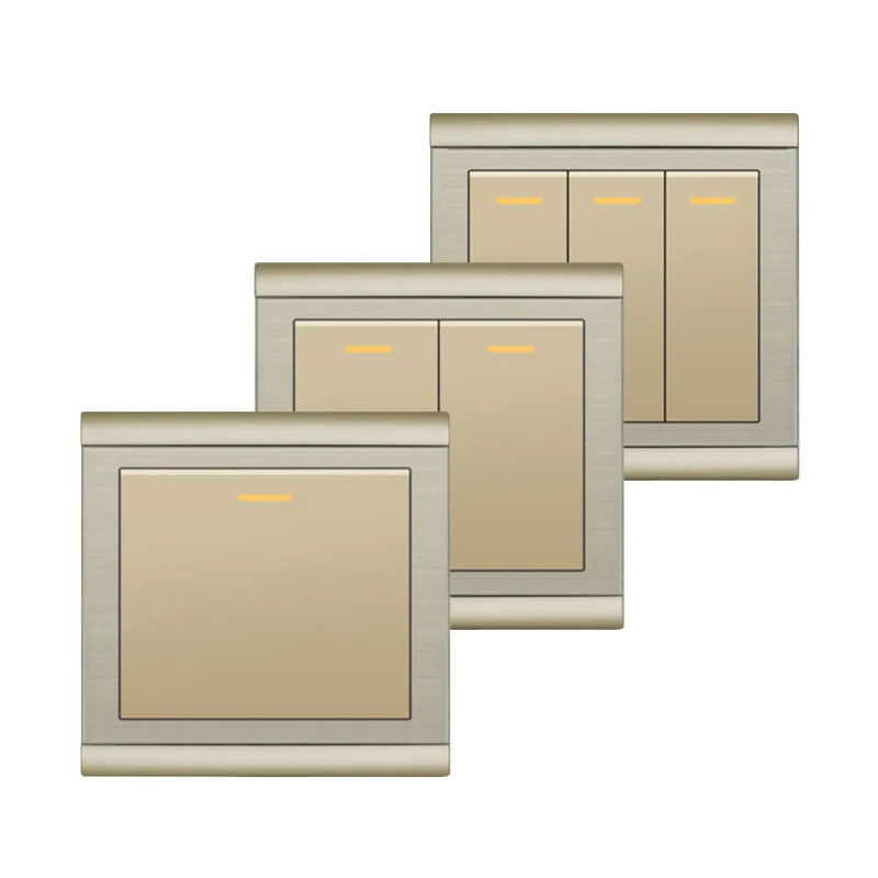 

1/2/3 Gang 1 2 Way Champagne Gold Wall Switch Electrical Push Button PC Frame Panel Lamp Switch Home Wall Switch 10A AC 220-250V