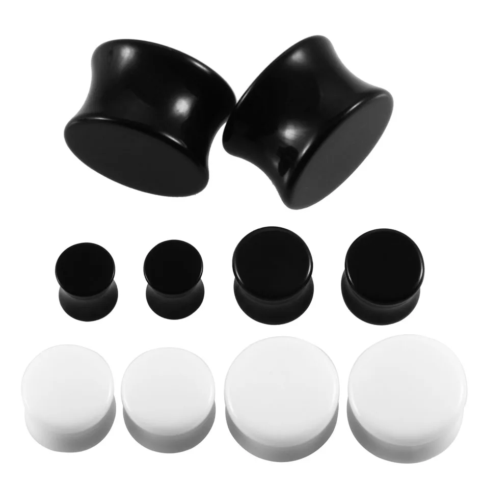 

Pair Black White Acrylic Double Flared Saddle Curved Ear Plug Gauges Piercing Ear Flesh Tunnel Expander Earlet Stretcher Jewelry