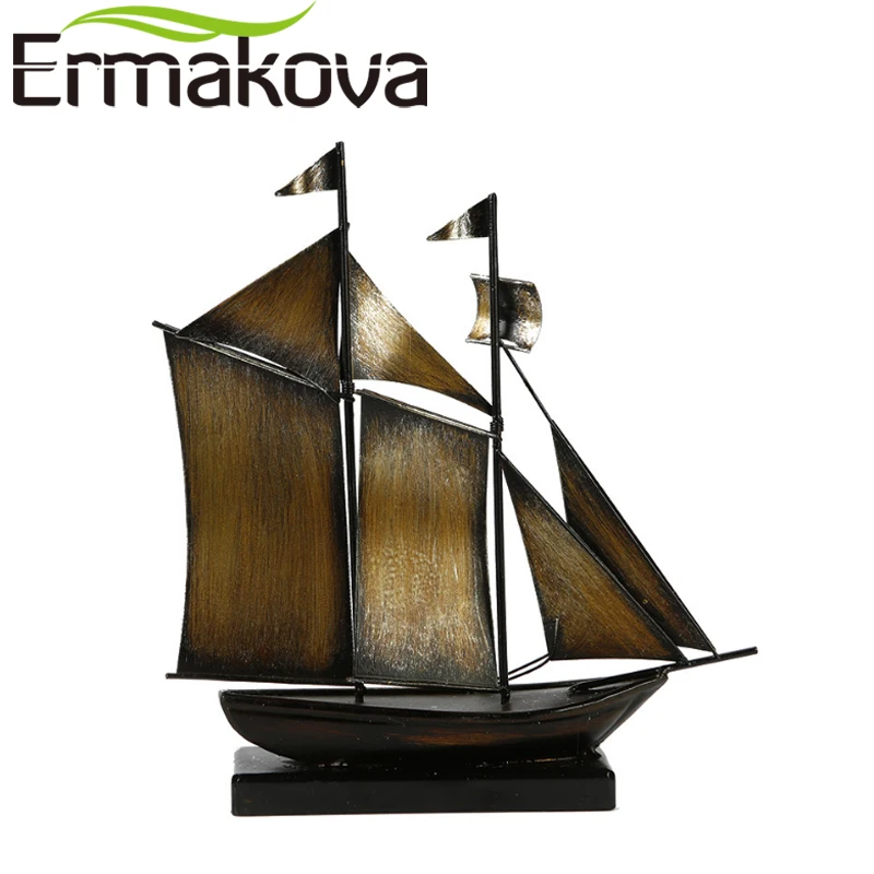 

ERMAKOVA Retro Metal Ship Model Boat Figurine Sail Ship Miniature Handmade Ship Statue Decorative Ship Home Office Decor Gift