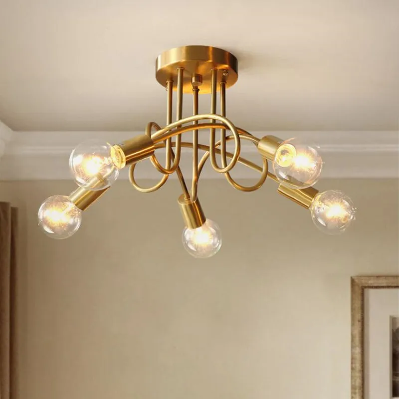 Simple Creative Copper Ceiling Lamp Concise Art Edison Bulbs Bedroom Living Room LED Ceiling