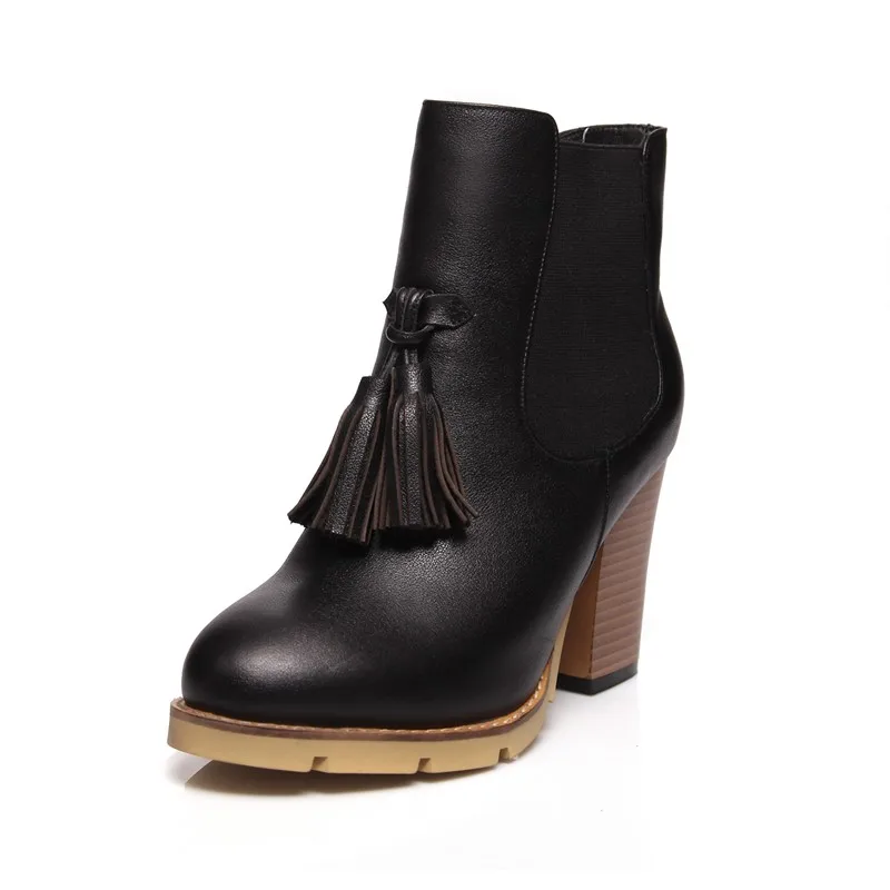 

new 2016 Comfortable Beautiful autumn woman dress shoes ankle boots pu leather rivets Square heel Square Toe  woman  shoes