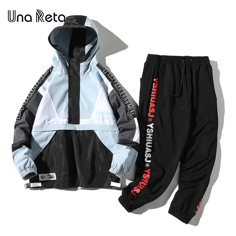 Una Reta/Мужская спортивная одежда, спортивный костюм из 2 предметов, модный мужской спортивный костюм, кофта для бега+ штаны, спортивный костюм - Цвет: Черный