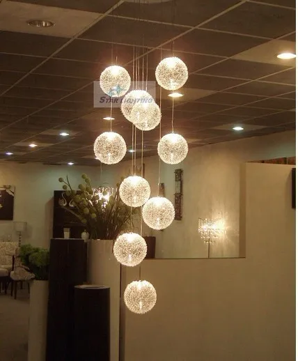 

FREE SHIPPING 10 heads aluminum glass Pendant Lights ball pendant light modern brief glass aluminium wire circle diameter FG743