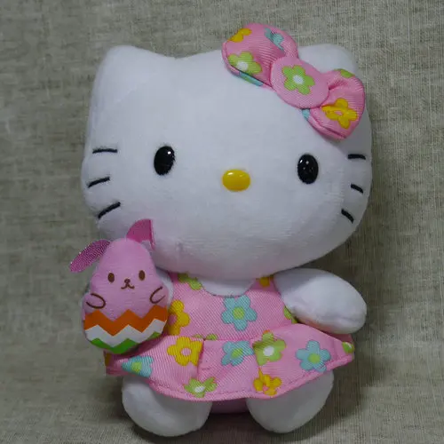 

cute pink dress hello kitty holiding rabbit stuffed plush doll toy 15cm 6"