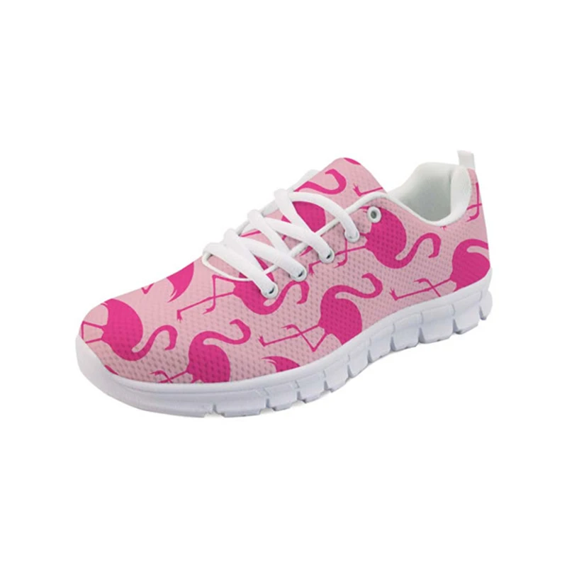

ThiKin Pink Sneakers Casual Womens Flats Shoes Flamingo Printed Mesh Comfortable Female Lace-Up Teenage Girls Walking Shoes