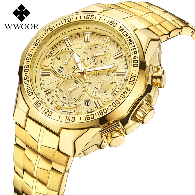 Achat 2019 nouvelle montre WWOOR hommes chronographe Quartz affaires montres Top marque de luxe hommes étanche montre bracelet en acier inoxydable horloge
