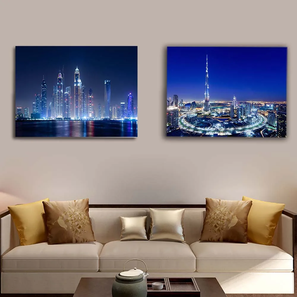 Бурдж Халифа башня Дубай горизонт город ночь Настенная картина led холст художественный светильник декор живопись художественная печать для гостиной
