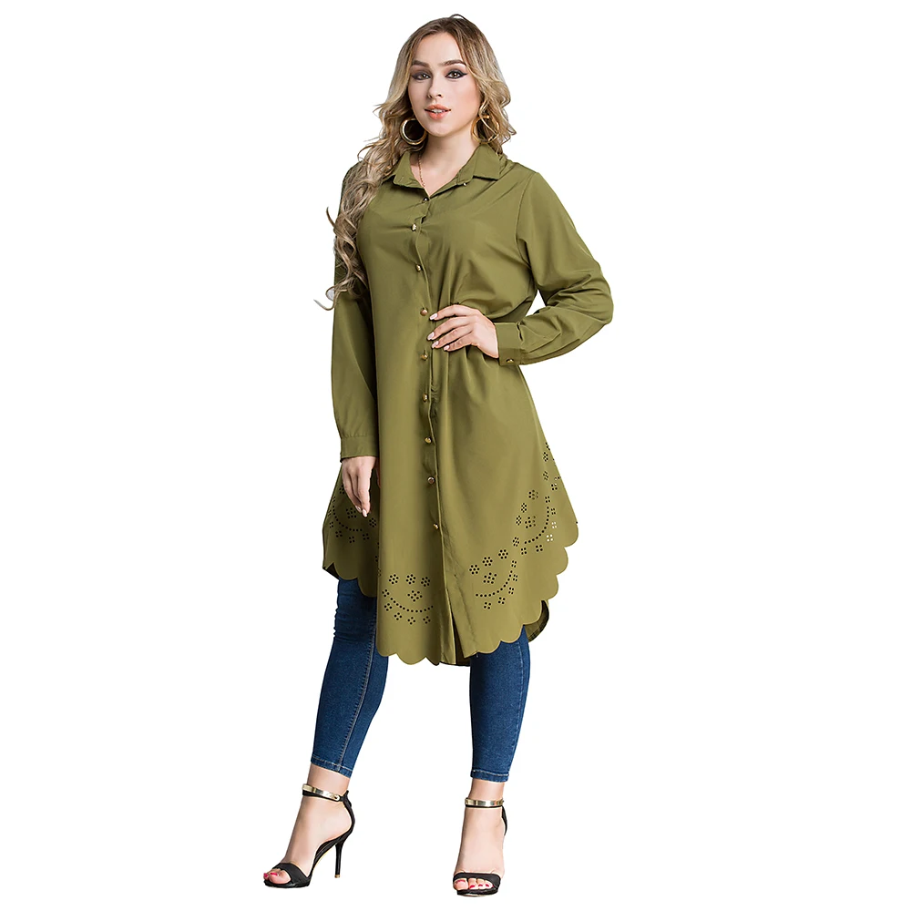 Long Tops Burn Out Flowers Turndown Collar Irregular