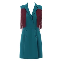 В европейском и американском стиле; сезон весна-лето; Новинка; обувь в стиле знаменитостей вечерние синего цвета с v-образным вырезом, мини-платье с бахромой пикантные модное элегантное платье+ пиджак