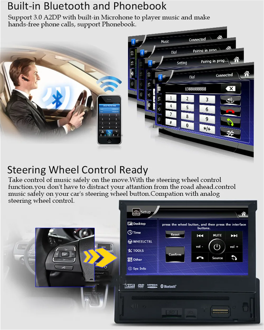 Cheap Universal 1 din Android 9.1 Car DVD Player Auto Retractable Touch Screen Autoradio Car Multimedia Player Radio Stereo GPS Navi 4